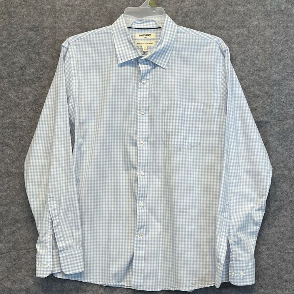 GOODTHREADS Button-down Shirt Men's‎ XL Blue White Gingham Plaid Poplin Standard